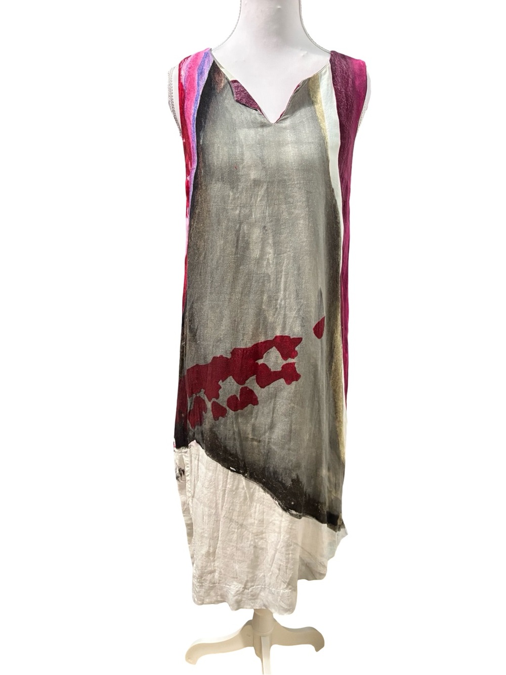 Crea Concept Sleeveless Abstract Maxi Dress in Pink, Gray & White